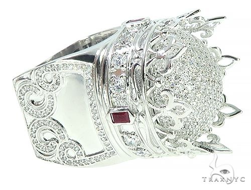 Custom Made 14K White Gold Prong Diamond Royal Crown Ring 65749 - Image 4