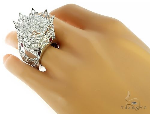 Custom Made 14K White Gold Prong Diamond Royal Crown Ring, photo 8 of 10