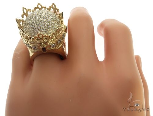 Custom Made 14K Yellow Gold Prong Diamond Royal Crown Ring, photo 4 of 13