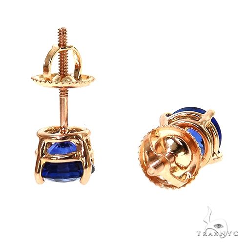 Custom Made 18K Gold  Blue Sapphire Earrings 67522 - Image 4