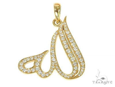 Custom Made 18K Yellow Gold Diamond Allah Pendant