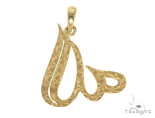 Custom Made 18K Yellow Gold Diamond Allah Pendant, photo 3 of 7