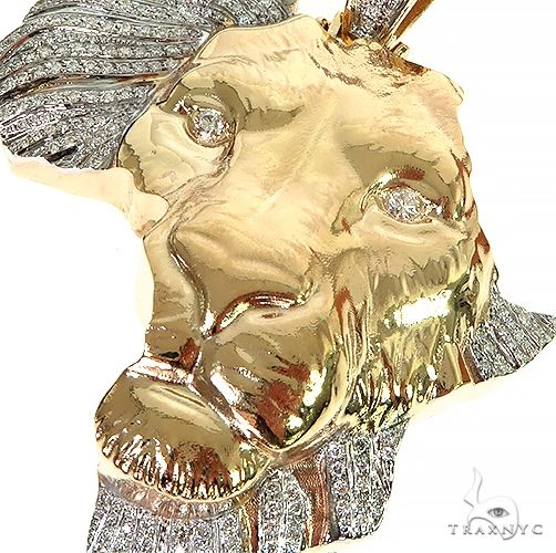 14K Gold Custom Made African Diamond Lion Face Pendant, photo 4 of 6
