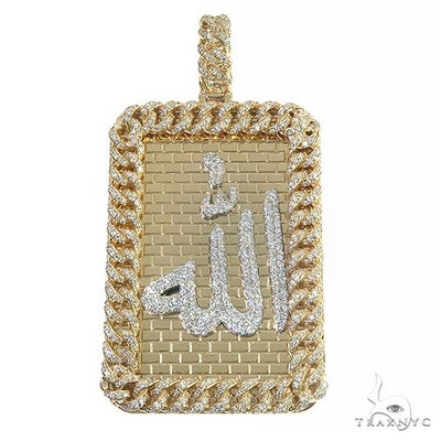 14K Gold Custom Made Allah Diamond Miami Cuban Frame Pendant
