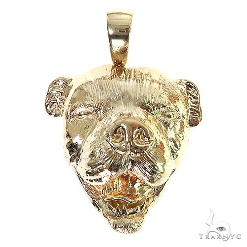 Custom American Bulldog pendant, three-dimensional sculpted metal charm, front-facing profile view