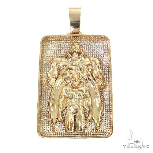 Custom diamond pendant featuring Apocalypse and Archangel figures in white and yellow gold – front view