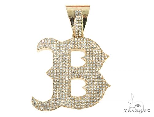 Custom B initial diamond pendant in 14k gold — round-cut diamonds set into block letter form, front view