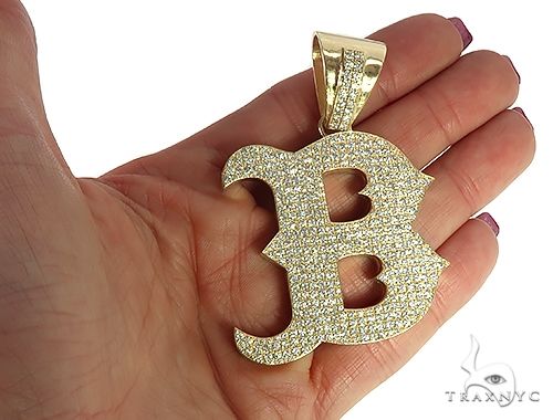 14K Gold Custom Made B Initial Diamond Pendant, photo 5 of 6