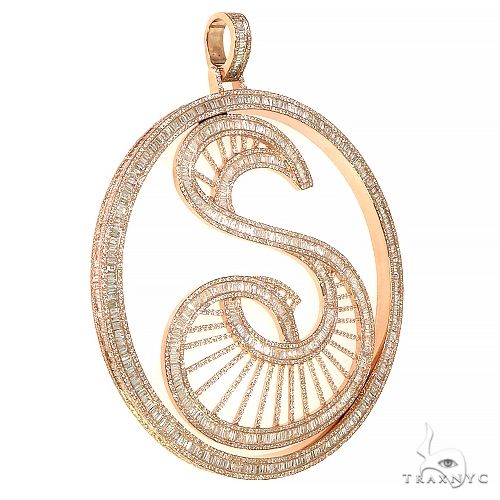 14K Gold Custom Made Baguette Diamond Initial 'S' Pendant, photo 2 of 6