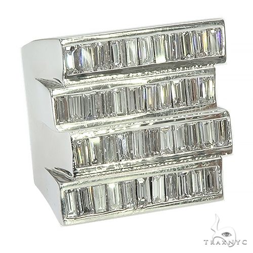 White gold men's ring with custom baguette diamond rows in a staggered design