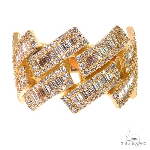 Yellow gold custom baguette diamond ring with interlocking geometric design