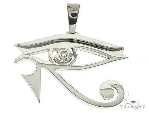Custom diamond Eye of Horus pendant in bezel setting – front view showing flush-set stones and Egyptian eye profile