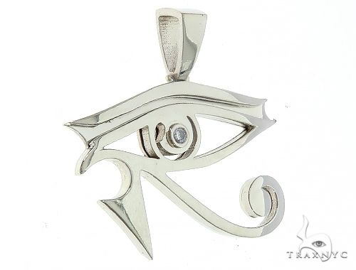 White gold Eye of Horus pendant with bezel-set diamond accent in center eye design