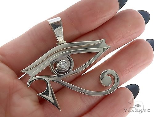 10K Gold Custom Made Bezel Diamond Eye of Horus Pendant Egyptian Evil Eye, photo 5 of 7