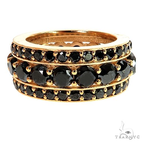Rose gold custom ring set with black diamonds in three rows, men's and women's style