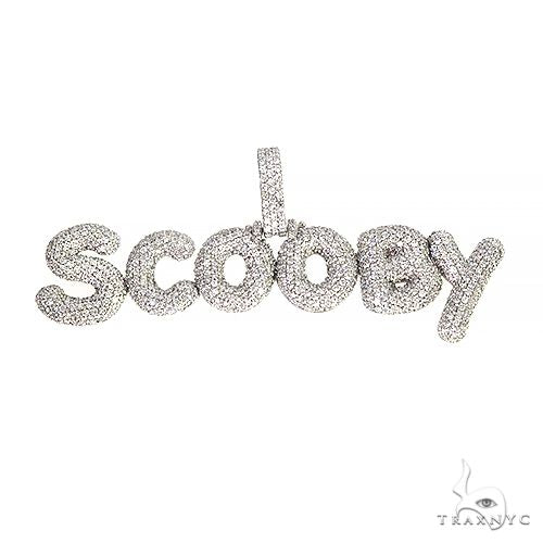 Custom bubble style diamond pendant in gold – sculpted 3D lettering set with diamonds, front view