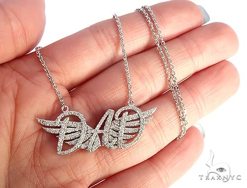 14K Gold Custom Made DAD Pendant With Angel Wings, photo 5 of 7