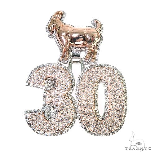Custom diamond '30' numeral pendant in 14k yellow gold with diamond-set face, front view