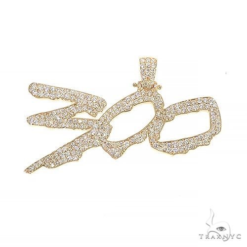 Custom diamond '300' pendant in yellow gold – front-facing view showing diamond-set lettering
