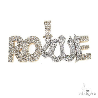 14K Gold Custom Made Diamond Allah Symbol 'ROWE' Name Pendant