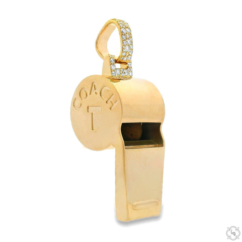 14K Gold Custom Made Lab-Grown Diamond Coach Whistle Pendant, photo 2 of 7
