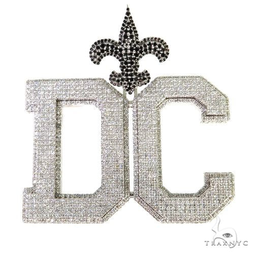 Custom diamond DC initial pendant in yellow gold – block letter silhouette with pavé diamond setting, front view