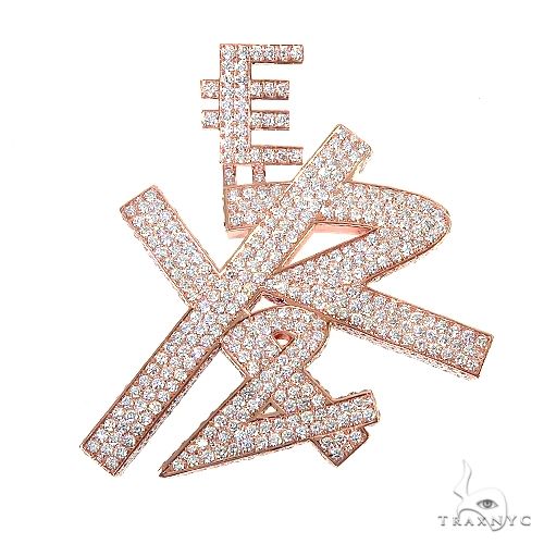 Custom diamond 'EY&2' pendant with round-cut stones – front-facing view