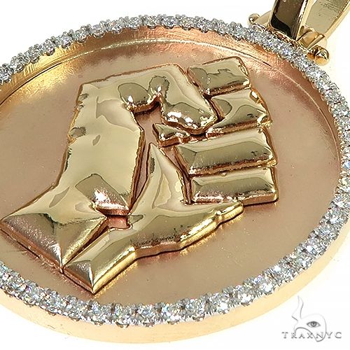 Custom Made Diamond Frame 14K Solid Gold People Power BLM Pendant, photo 4 of 7