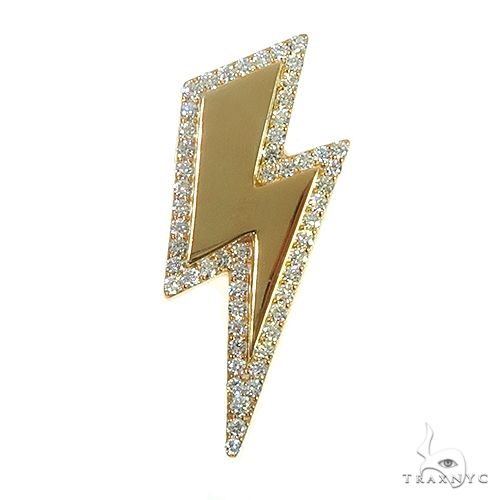 Lightning bolt pendant in gold plated silver with diamond-set surface, front-facing angle