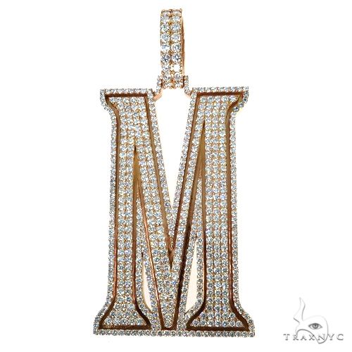 Custom diamond initial pendant in white metal, full letter face set with round cut diamonds, front view