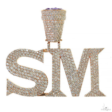 Custom diamond initial pendant "SM" in white gold with pave-set diamonds, men's jewelry.