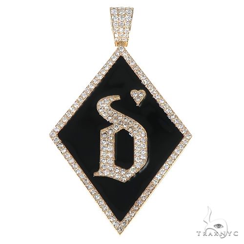 Custom diamond initial Q pendant in 14k yellow gold – prong-set diamonds outlining block letter, front view