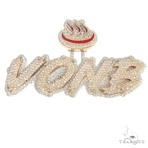 Custom diamond logo pendant in yellow gold – front-facing view showing diamond-set custom design