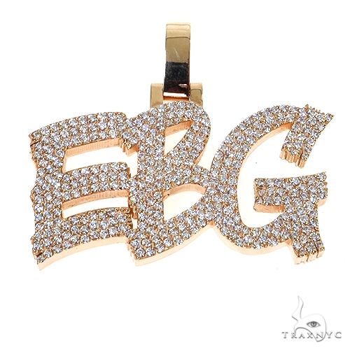 Custom diamond name pendant in gold – round-cut diamonds set across personalized block lettering, front view