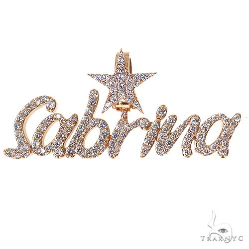 Custom diamond name pendant in 14k yellow gold – front view showing diamond-set script lettering
