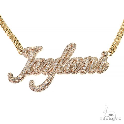 Yellow gold custom name pendant encrusted with diamonds on a matching chain