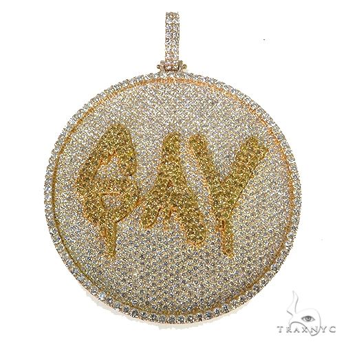 Custom diamond pendant for men in gold – front-facing view showing diamond setting and bail