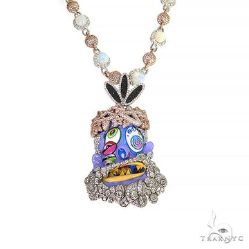 Custom diamond pendant set with galaxy opal chain – round-cut diamonds in prong and pave setting, front view