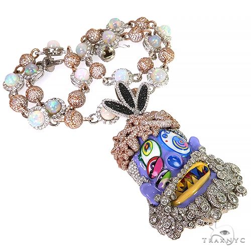 Custom Made Diamond Pendant With Galaxy Opal Chain Set 68008 | TraxNYC