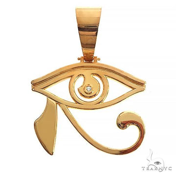 Custom gold plated Eye of Horus pendant – front view showing detailed Egyptian symbol in bold relief