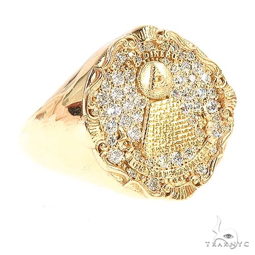 Custom mens Eye of Providence diamond ring – round-cut center stone in prong setting, top-down angle