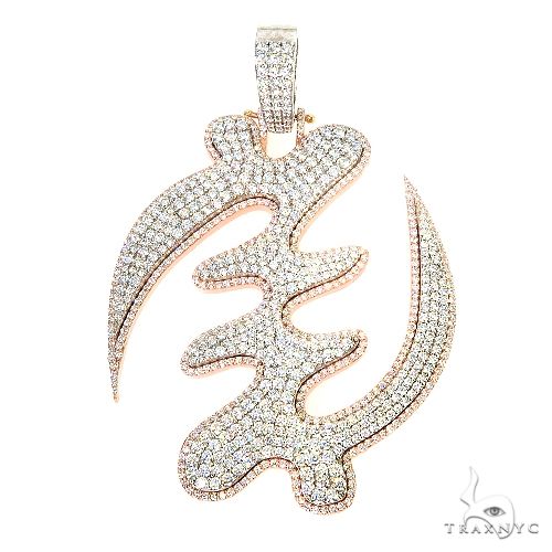 Custom Gye Nyame symbol diamond pendant in 14k two-tone gold – front-facing view of solid 42.85g build