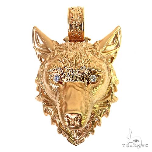 Custom Made Gold Wolf Head Pendant 68804 - Image 1