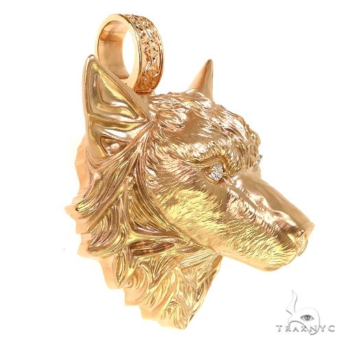 Custom Made Gold Wolf Head Pendant 68804 - Image 2