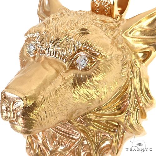 Custom Made Gold Wolf Head Pendant 68804 - Image 4