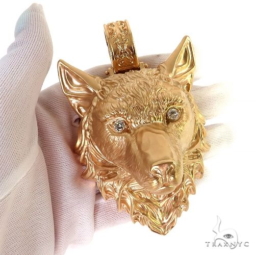 Custom Made Gold Wolf Head Pendant 68804 - Image 8