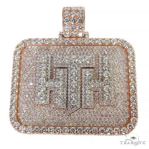 Custom HTH letter pendant in 14k two-tone yellow and white gold with round-cut diamond accents