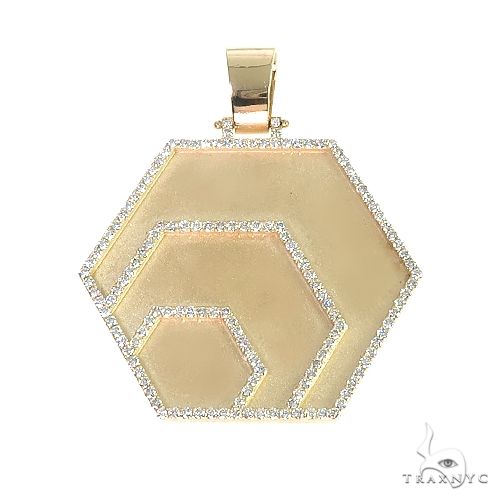 Custom hex diamond pendant in 14k gold – geometric hexagon silhouette with diamond set face, front view
