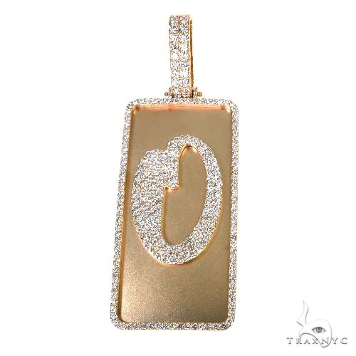 Rose gold rectangular pendant with diamond-studded initial O and diamond border