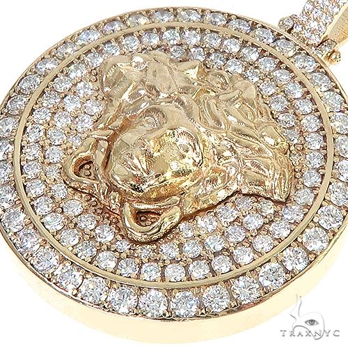 14K Gold Custom Made Italian Medusa Head Diamond Round Pendant, photo 4 of 6